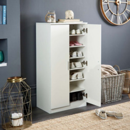 Rackhams White Oak Shoe Rack 7-Tier Fits Size 13 Boots White , 2 Doors, 6 Shelves - White - Wood - 35.5cm(d)108cm(h)0.01cm(w) - thumbnail 2