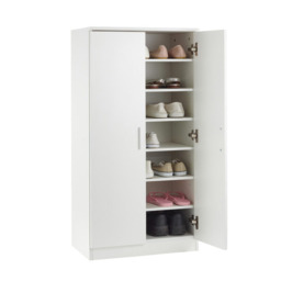Rackhams White Oak Shoe Rack 7-Tier Fits Size 13 Boots White , 2 Doors, 6 Shelves - White - Wood - 35.5cm(d)108cm(h)0.01cm(w) - thumbnail 3