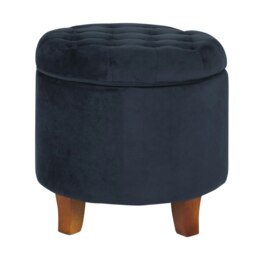 Rackhams Cambridge Tufted Round Storage Ottoman Footstool - Ink Navy - Ink Navy