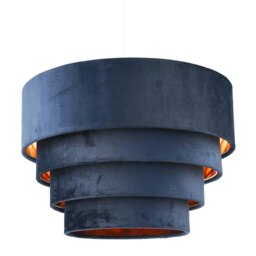 Rackhams Sleek Four Tier Pendant Shade in Navy Blue Velvet with Copper Inner