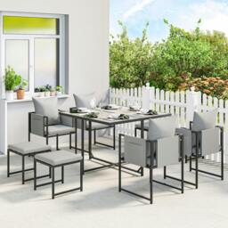 Rackhams 8 Seater Garden Dining Set, Cube Garden Furniture with Cushions - Not applicable - Steel, Polyester, Texteline, PP Cotton, PSPC Plastic - Dark grey