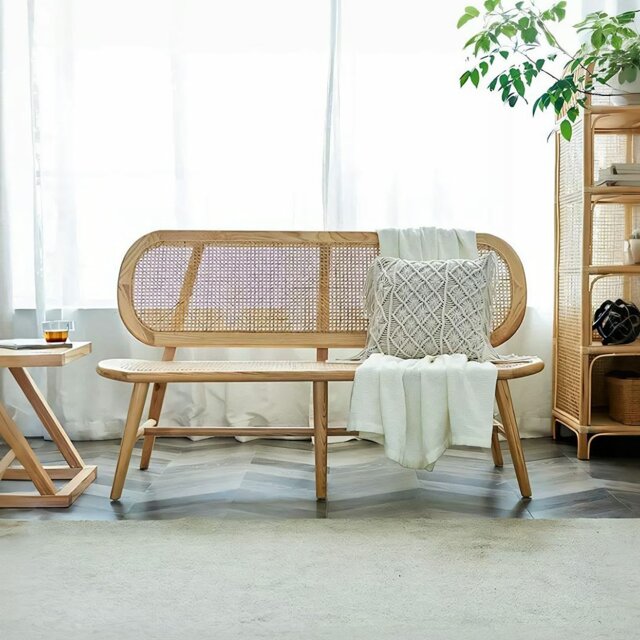 Rackhams Penny Cane Rattan Bench, Oak - Three Seater - Black - image 1
