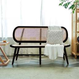 Rackhams Penny Cane Rattan Bench, Oak - Three Seater - Black - thumbnail 5