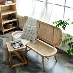 Rackhams Penny Cane Rattan Bench, Oak - Three Seater - Black - thumbnail 4