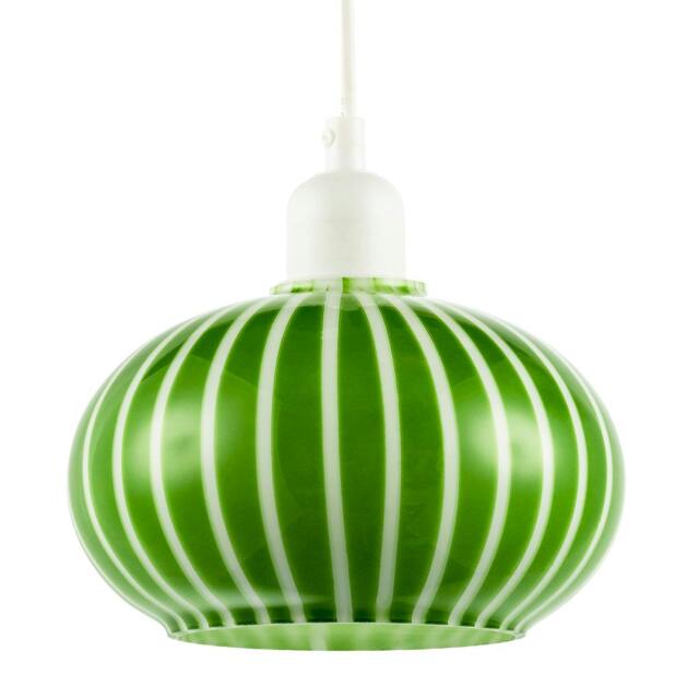 Rackhams Bright Emerald Green and White Striped Glass Pendant Lighting Shade - image 1