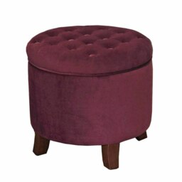 Rackhams Cambridge Tufted Round Storage Ottoman Footstool - Berry Merlot - Berry Merlot