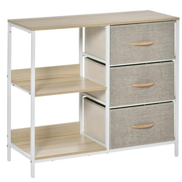 Rackhams Chest of Drawers Storage Dresser Cabinet Organizer with 3 Fabric Drawers and 2 Display Shelves for Living Room, Bedroom, Hallway, Beige - image 1