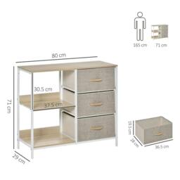 Rackhams Chest of Drawers Storage Dresser Cabinet Organizer with 3 Fabric Drawers and 2 Display Shelves for Living Room, Bedroom, Hallway, Beige - thumbnail 3