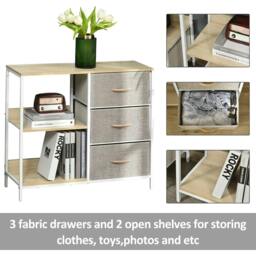 Rackhams Chest of Drawers Storage Dresser Cabinet Organizer with 3 Fabric Drawers and 2 Display Shelves for Living Room, Bedroom, Hallway, Beige - thumbnail 4