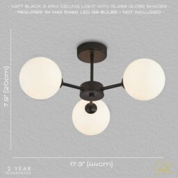 Rackhams Contemporary Chic Matte Black Ceiling Light with Opal White Globe Glass Shades - thumbnail 6