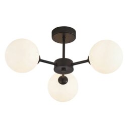 Rackhams Contemporary Chic Matte Black Ceiling Light with Opal White Globe Glass Shades