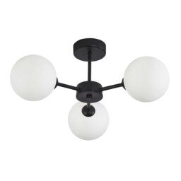 Rackhams Contemporary Chic Matte Black Ceiling Light with Opal White Globe Glass Shades - thumbnail 2