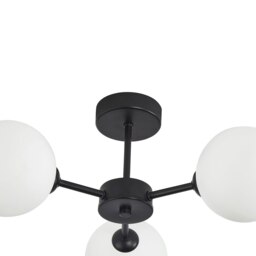 Rackhams Contemporary Chic Matte Black Ceiling Light with Opal White Globe Glass Shades - thumbnail 3