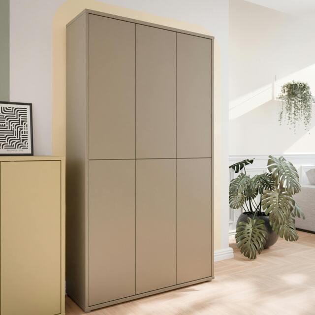 Rackhams Alice Springs Tall Shoe Cabinet with 6 Doors Push-to-Open in Taupe - Matt - Standard - Taupe - image 1