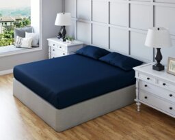 Rackhams Non Iron Polycotton Plain Dyed Fitted Sheet Extra Deep 25cm Elasticated Skirt - Double - Navy Blue
