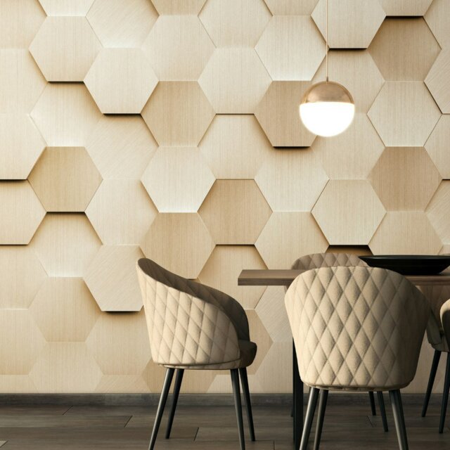 Rackhams Metal Hexagons Wall Mural - Gold - Gold - Large - W350cm x H280cm - image 1