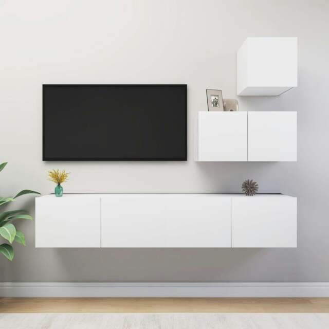 Rackhams 4 Piece TV Cabinet Set White Engineered Wood