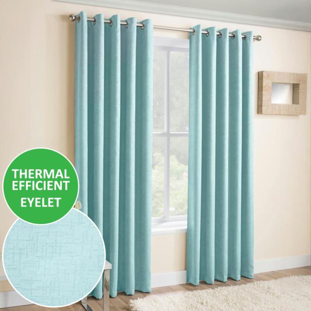"Rackhams Vogue Plain Textured Thermal Room Darkening Energy Saving Pair of Curtains For Bedroom & Living Room - Sky Blue - 66"" (168cm) Width x 54"" (137cm) Drop" - image 1