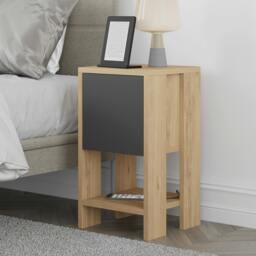 Rackhams Ema Modern Bedside Table with Storage Drop-Door Cabinet 30cm Width - Oak-Anthracite