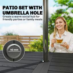 Rackhams Garden Dining Set with Umbrella Hole for 6 People, Black - Steel, PP plastic - 7-piece set - Table: 150 x 80 x 74 cm Chair: 55 x 60 x 83 cm - thumbnail 4