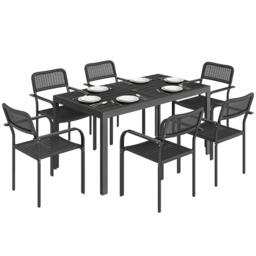 Rackhams Garden Dining Set with Umbrella Hole for 6 People, Black - Steel, PP plastic - 7-piece set - Table: 150 x 80 x 74 cm Chair: 55 x 60 x 83 cm - thumbnail 2