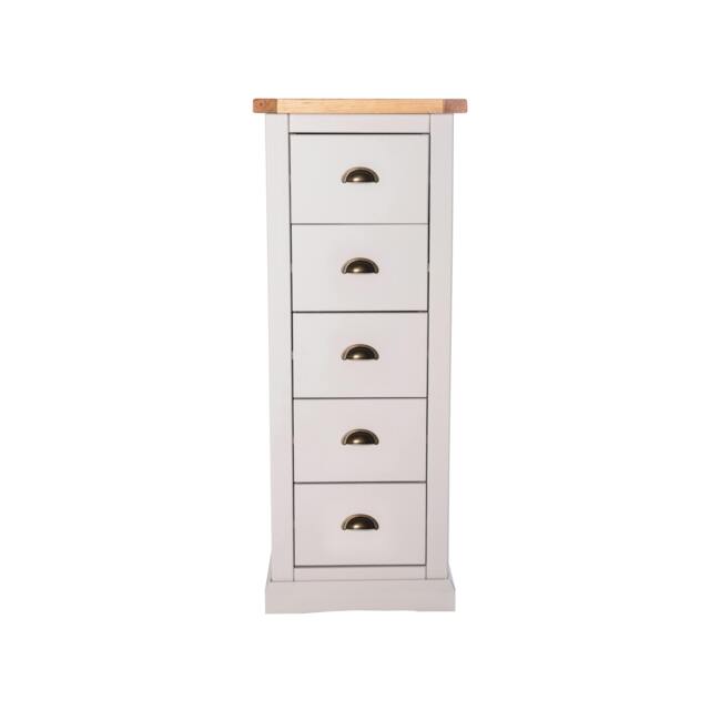 Rackhams Loreo 5 Drawer Narrow Chest of Drawers Brass Cup Handle - Light Grey - image 1