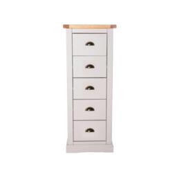 Rackhams Loreo 5 Drawer Narrow Chest of Drawers Brass Cup Handle - Light Grey - thumbnail 1