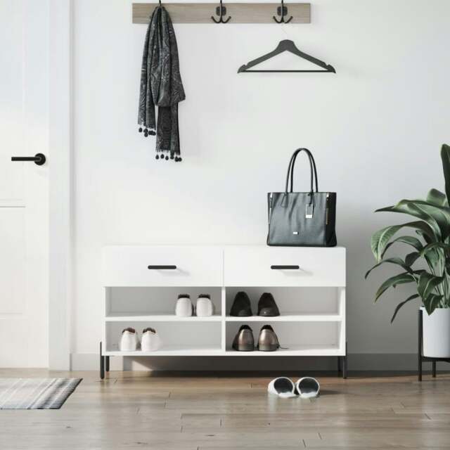 Rackhams Shoe Bench White 102x35x55 cm Engineered Wood