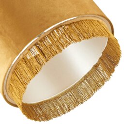 "Rackhams Modern Ochre Mustard Drum 14"" Pendant Shade with Tassels and Embroidered Trim" - thumbnail 4
