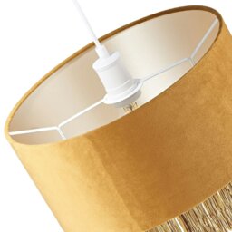 "Rackhams Modern Ochre Mustard Drum 14"" Pendant Shade with Tassels and Embroidered Trim" - thumbnail 5