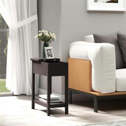 Rackhams End Table, Narrow Side Table with Flip Top, Bottom Shelf - 28.2W x 56.5D cm - MDF - Storage cabinet and bottom shelf