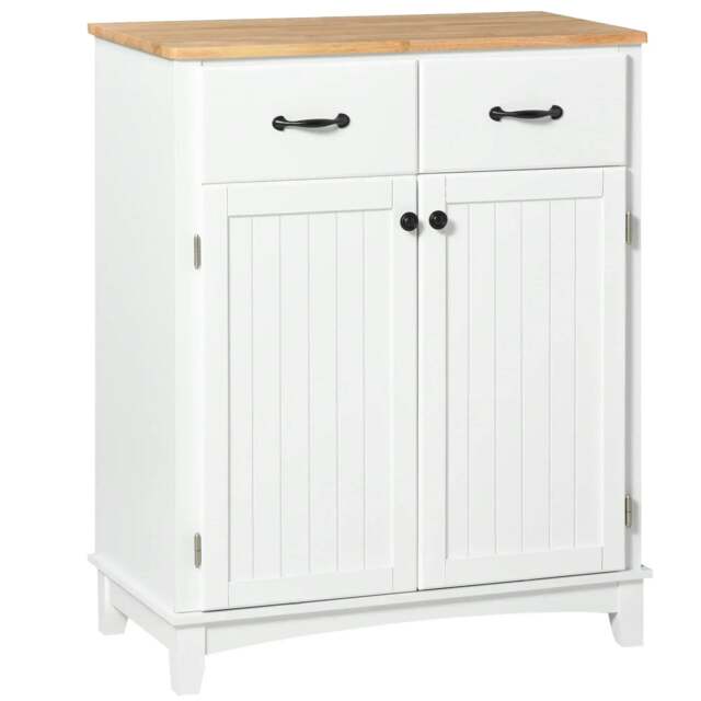 Rackhams Modern Kitchen Cupboard, Wooden Storage Cabinet, Tableware Organizer with 2 Drawers for Living & Dining Room, White - image 1