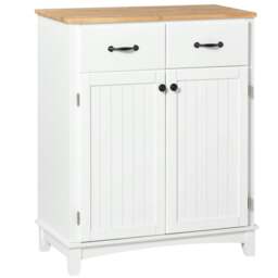 Rackhams Modern Kitchen Cupboard, Wooden Storage Cabinet, Tableware Organizer with 2 Drawers for Living & Dining Room, White - thumbnail 1