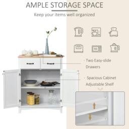 Rackhams Modern Kitchen Cupboard, Wooden Storage Cabinet, Tableware Organizer with 2 Drawers for Living & Dining Room, White - thumbnail 3