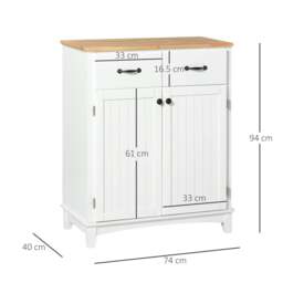 Rackhams Modern Kitchen Cupboard, Wooden Storage Cabinet, Tableware Organizer with 2 Drawers for Living & Dining Room, White - thumbnail 2