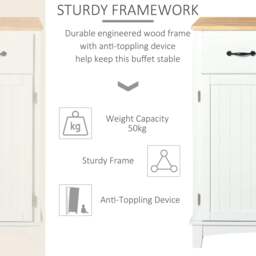 Rackhams Modern Kitchen Cupboard, Wooden Storage Cabinet, Tableware Organizer with 2 Drawers for Living & Dining Room, White - thumbnail 4