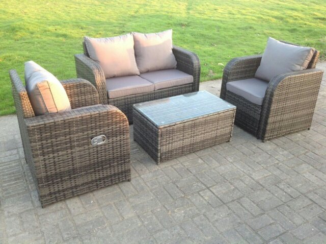 Rackhams Dark Grey Mix PE Wicker Rattan Garden Furniture Set Sofa Set Reclining Adjustable Chair 4 Seater - image 1