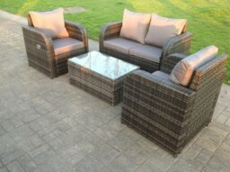 Rackhams Dark Grey Mix PE Wicker Rattan Garden Furniture Set Sofa Set Reclining Adjustable Chair 4 Seater - thumbnail 2