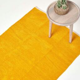 Rackhams Cotton Plain Chenille Rug with Natural Trim - Mustard - 90 x 150 cm - thumbnail 1