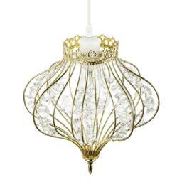 Rackhams Unique Teardrop Shiny Gold Pendant Lamp Shade with Clear Acrylic Beads - thumbnail 3