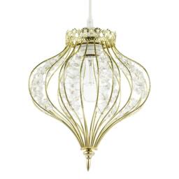 Rackhams Unique Teardrop Shiny Gold Pendant Lamp Shade with Clear Acrylic Beads - thumbnail 1