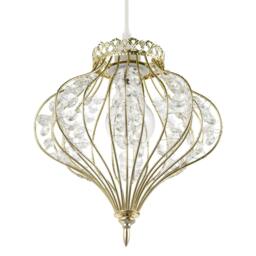 Rackhams Unique Teardrop Shiny Gold Pendant Lamp Shade with Clear Acrylic Beads - thumbnail 6