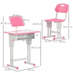 Rackhams Kids Desk and Chair Set Adjustable Height Study Table Set w/ Drawer, Book Stand, Pen Slot - Pink - thumbnail 6