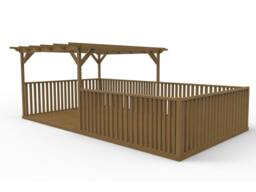 Rackhams Rectangular Pergola and Decking Kit With Balustrades V.12 - Rustic Brown - 2.4m x 3.6m