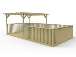 Rackhams Rectangular Pergola and Decking Kit With Balustrades V.12 - Rustic Brown - 2.4m x 3.6m - thumbnail 2