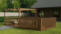 Rackhams Rectangular Pergola and Decking Kit With Balustrades V.12 - Rustic Brown - 2.4m x 3.6m - thumbnail 4