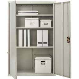 Rackhams Metal Storage Cupboard Grey 2 Door Tall Lockable Steel Filing Cabinet 3 Shelves Office, Garage Tool, Utility, Kitchen use - White - Steel - 40cm(d)140cm(h)90cm(w) - thumbnail 3