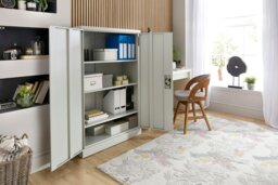 Rackhams Metal Storage Cupboard Grey 2 Door Tall Lockable Steel Filing Cabinet 3 Shelves Office, Garage Tool, Utility, Kitchen use - White - Steel - 40cm(d)140cm(h)90cm(w) - thumbnail 5