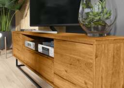 Rackhams Refined 200cm Loft Retro Industrial TV Unit Vintage Oak Cabinet  - 200cm  -  MDF/Chipboard - Oak Matt Body & Oak Matt Fronts - thumbnail 5