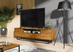 Rackhams Refined 200cm Loft Retro Industrial TV Unit Vintage Oak Cabinet  - 200cm  -  MDF/Chipboard - Oak Matt Body & Oak Matt Fronts - thumbnail 4